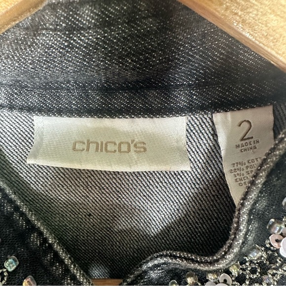 Chico’s Black Embellished Denim Jacket Size Large - Picture 6 of 11